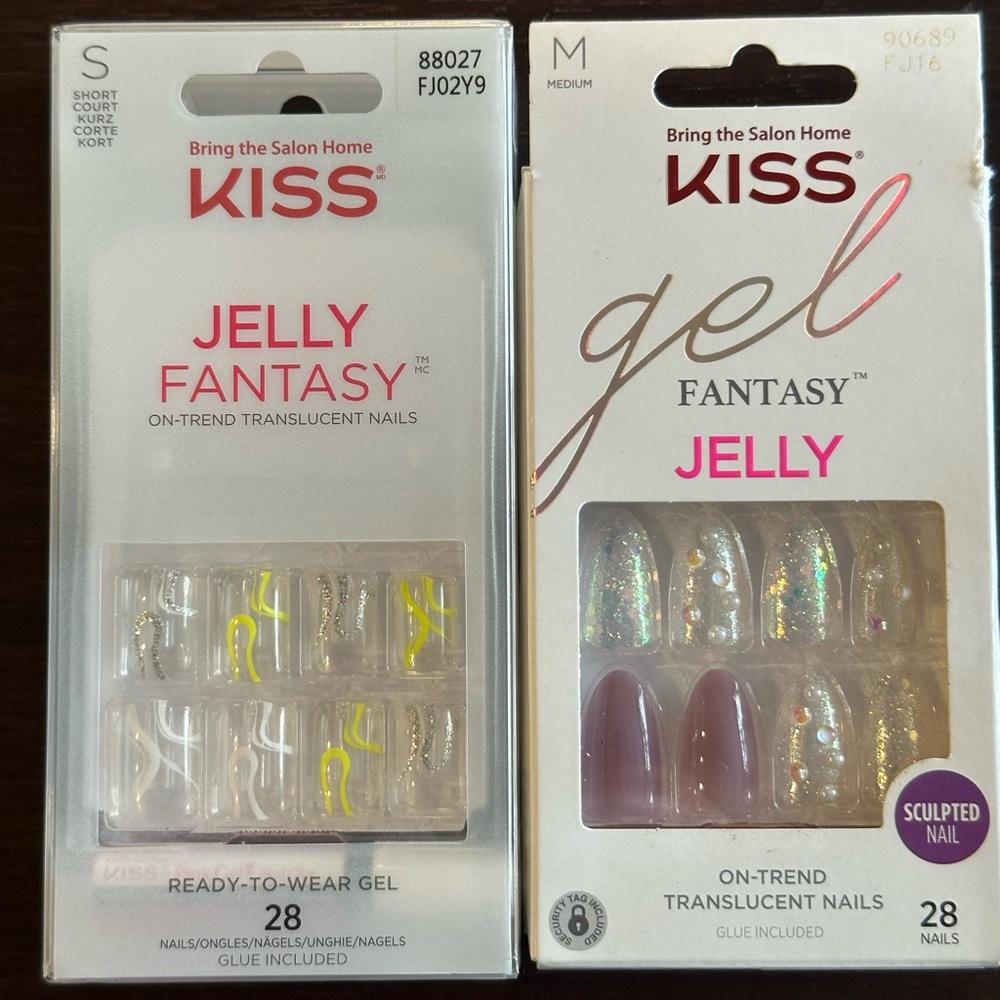 KISS Jelly Fantasy Translucent Nails - Yellow and Purple Set of 2